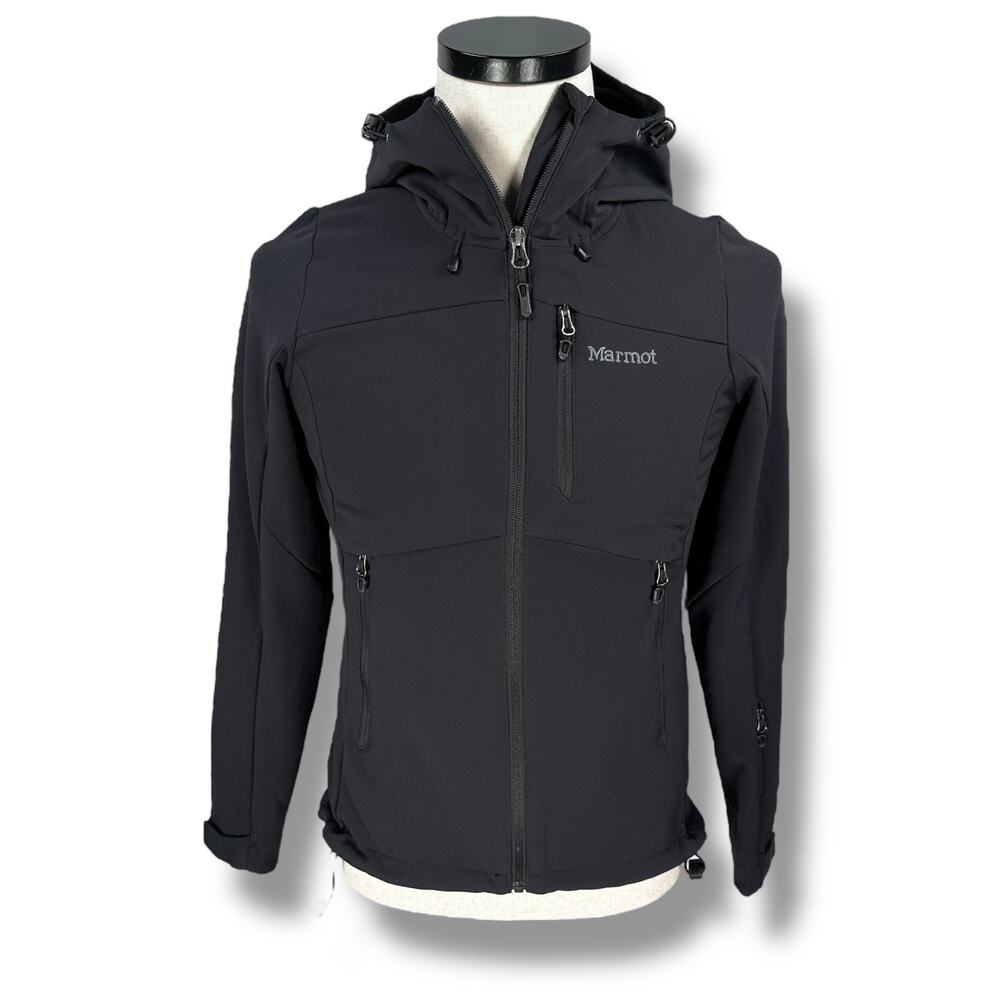 Marmot Moblis Soft Shell Jacket Women’s XS Black Hooded Long Sleeve Full Zip